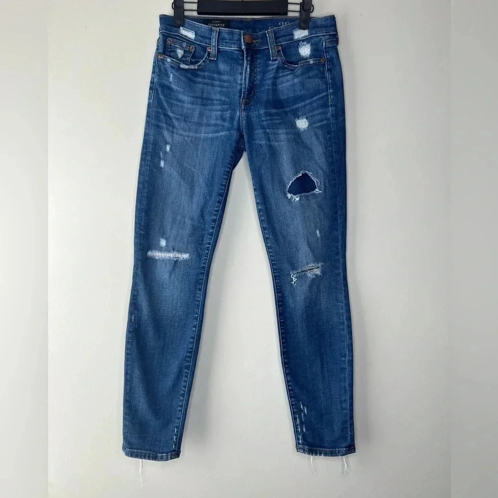 J. Crew distressed toothpick skinny jeans size 28 dark blue wash comfy